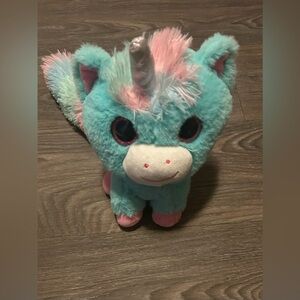 Plush Unicorn Toy with Pink and Blue Fur